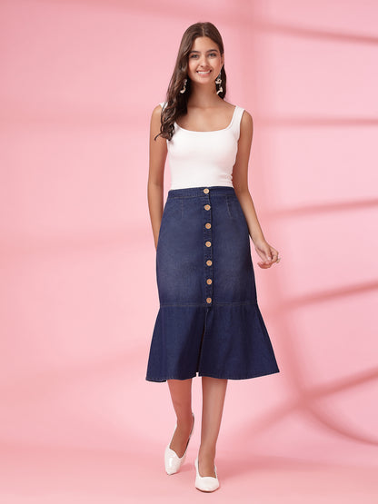 Women’s Denim Blend Midi Trumpet Skirt