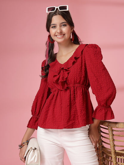Women’s Puff Sleeve Ruffles Peplum Top