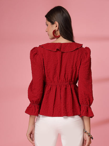 Women’s Puff Sleeve Ruffles Peplum Top