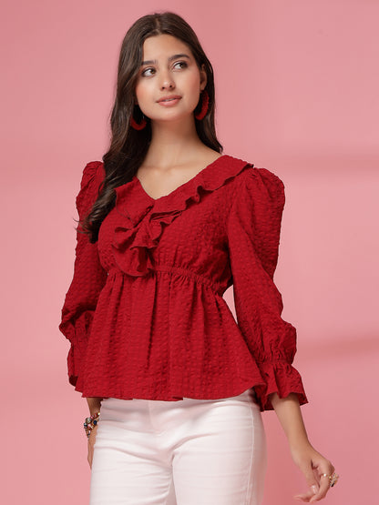 Women’s Puff Sleeve Ruffles Peplum Top