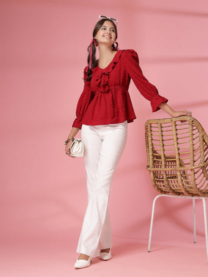 Women’s Puff Sleeve Ruffles Peplum Top