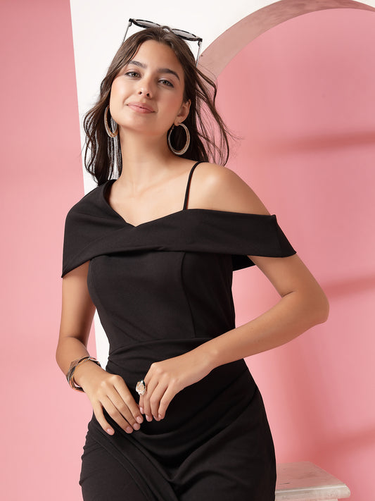 Women’s Off-Shoulder Cold-Shoulder Bodycon Midi Dress