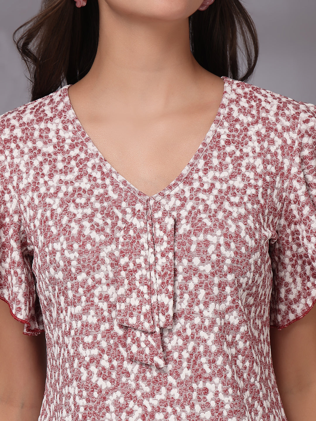 Women’s Floral Print Flutter Sleeve Ruffles Top
