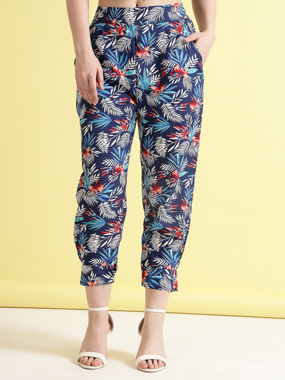Women’s Printed Pleated Mid-Rise Regular Trousers
