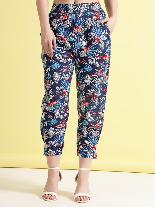 Women’s Printed Pleated Mid-Rise Regular Trousers