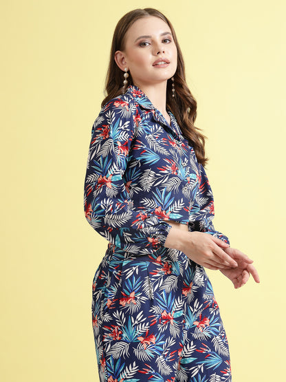 Women’s Floral Printed Lapel Collar Top