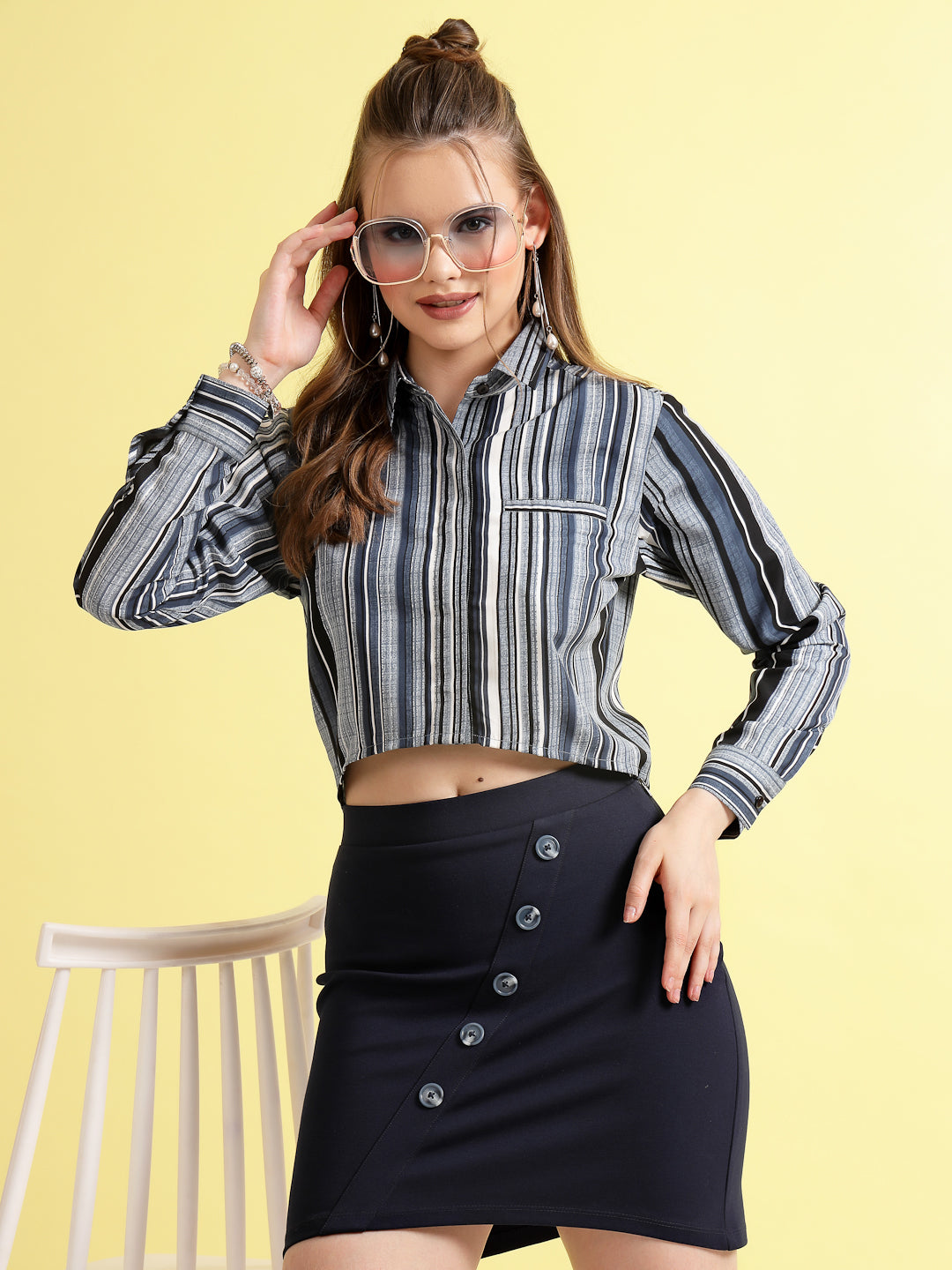 Women’s Comfort Spread Collar Multi Striped Casual Shirt