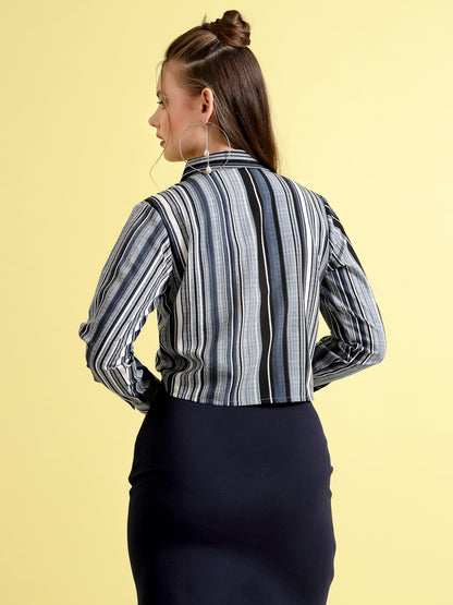 Women’s Comfort Spread Collar Multi Striped Casual Shirt