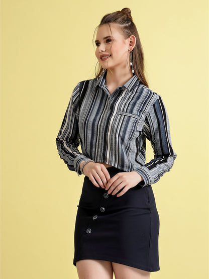 Women’s Comfort Spread Collar Multi Striped Casual Shirt