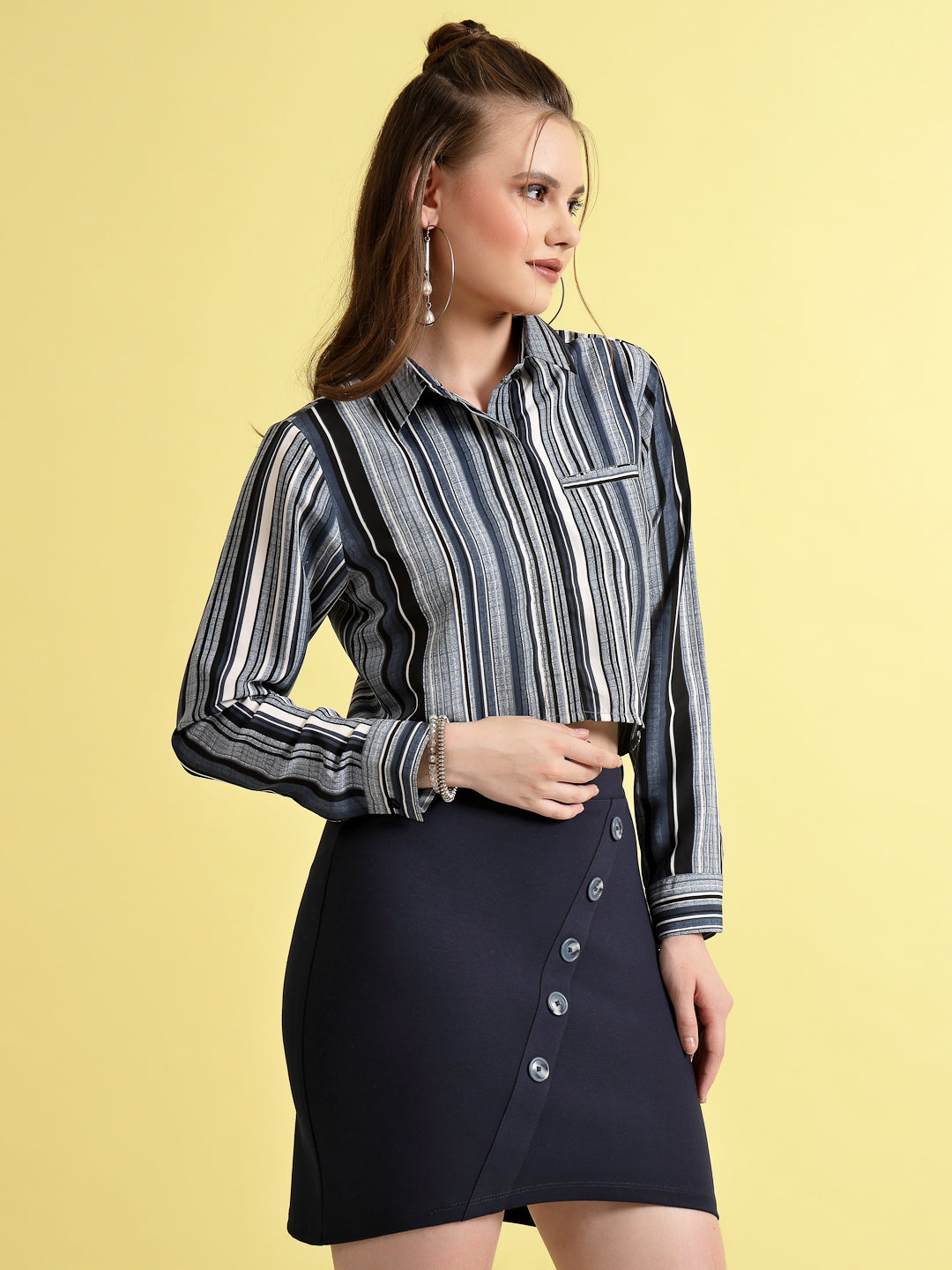 Women’s Comfort Spread Collar Multi Striped Casual Shirt
