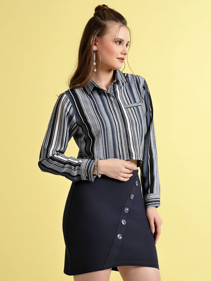 Women’s Comfort Spread Collar Multi Striped Casual Shirt