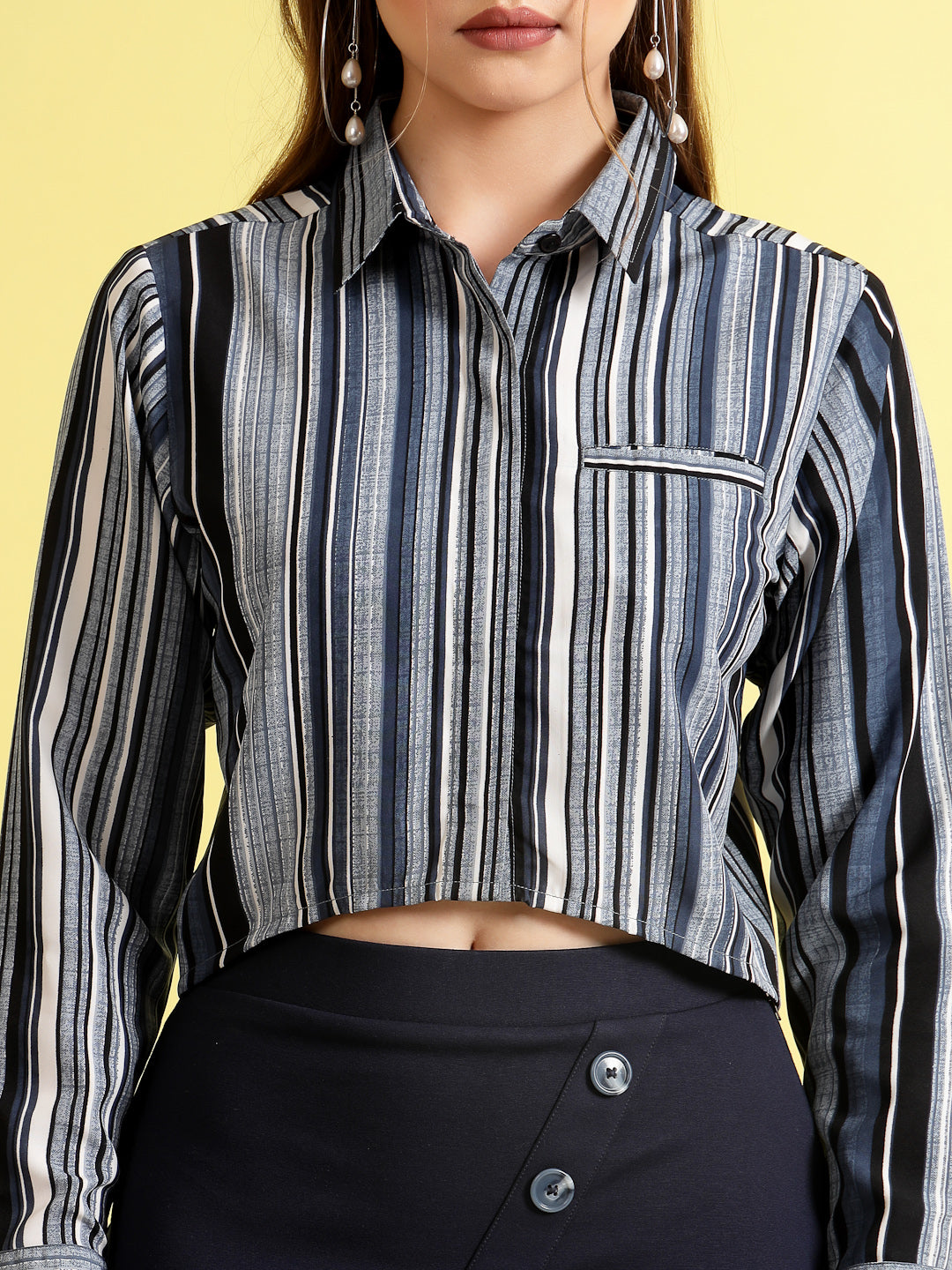 Women’s Comfort Spread Collar Multi Striped Casual Shirt