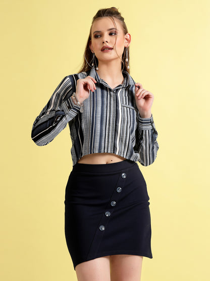 Women’s Comfort Spread Collar Multi Striped Casual Shirt