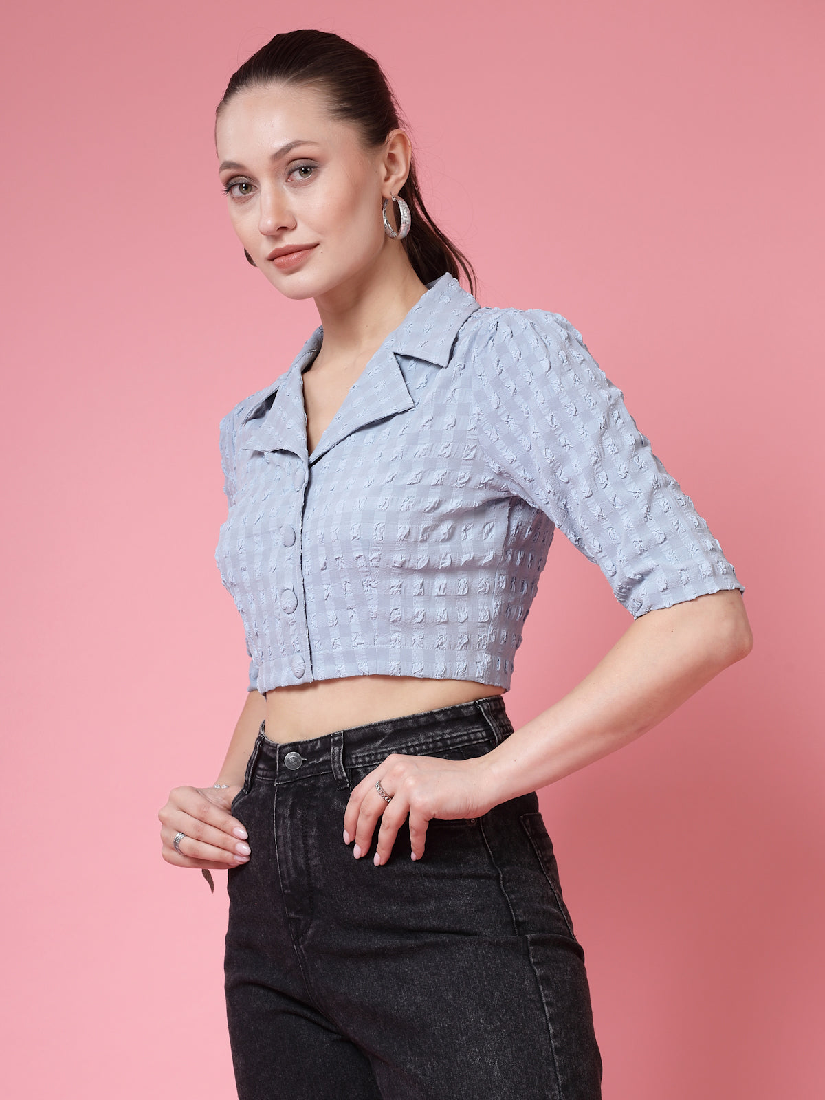 Women’s Self Design Lapel Collar Top