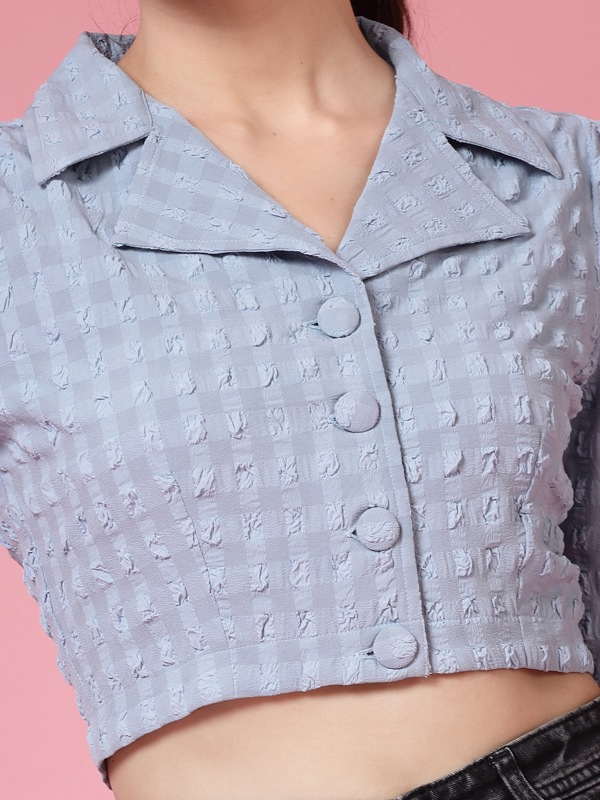 Women’s Self Design Lapel Collar Top