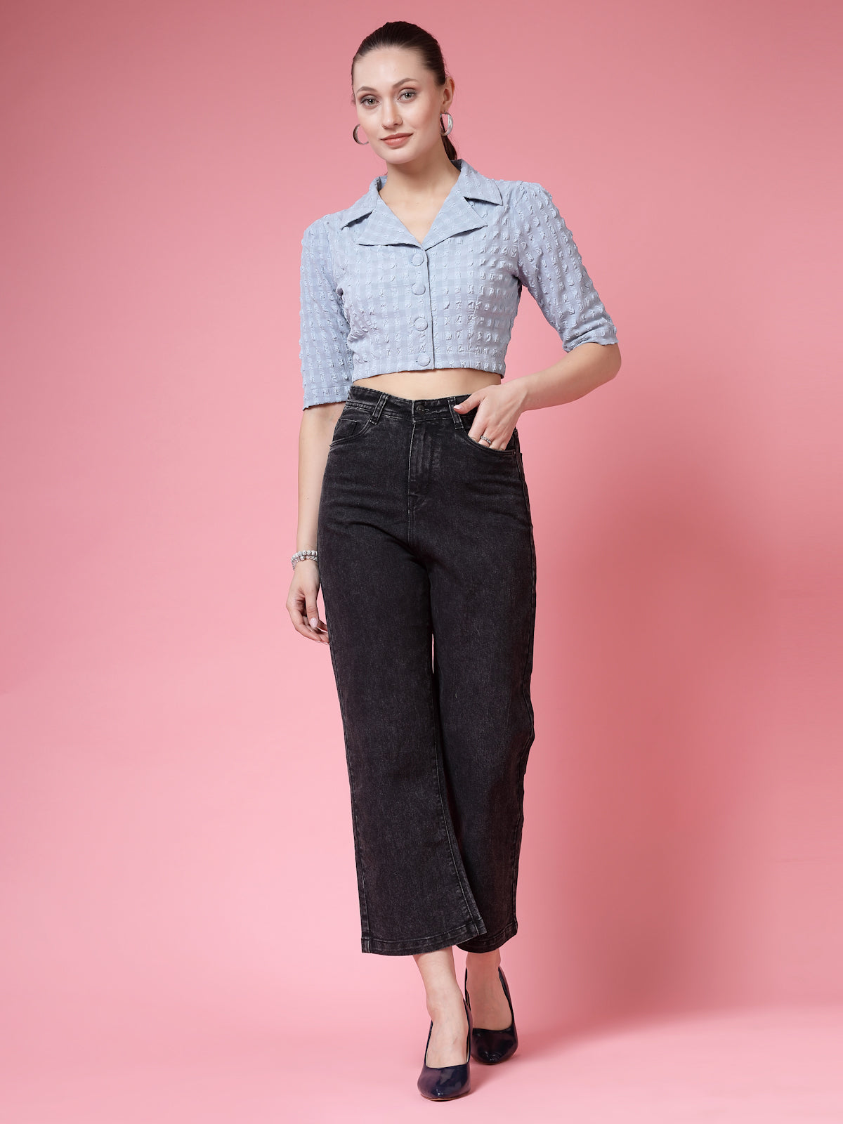 Women’s Self Design Lapel Collar Top