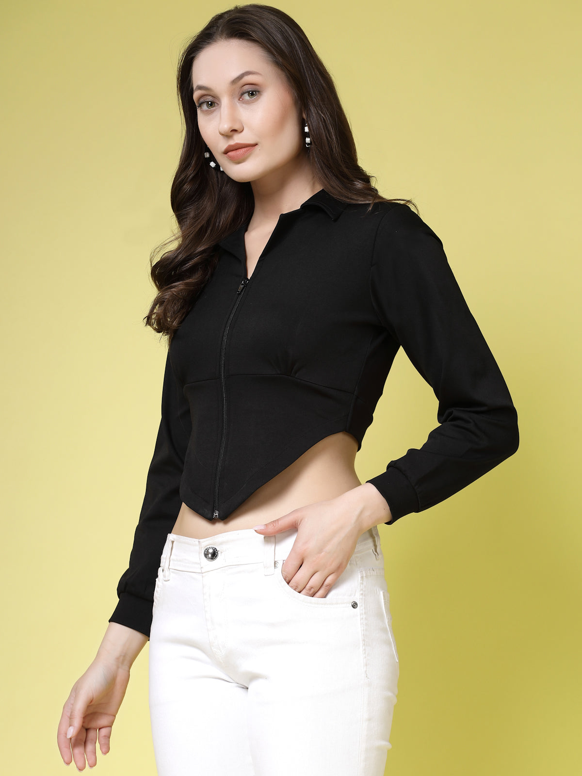 Women’s Solid Shirt Collar Organic Cotton Top