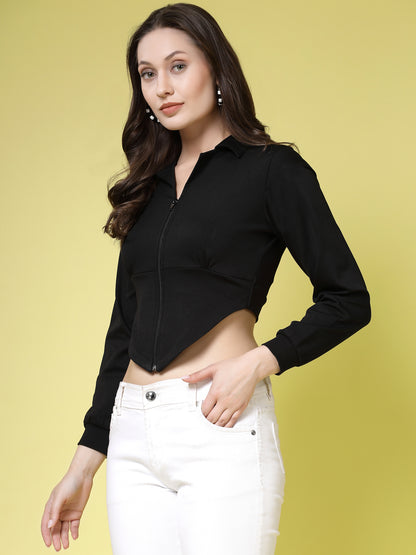 Women’s Solid Shirt Collar Organic Cotton Top
