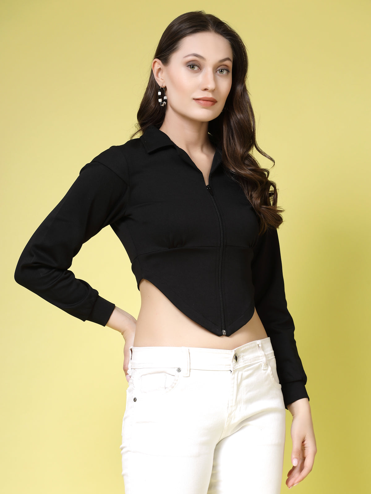 Women’s Solid Shirt Collar Organic Cotton Top