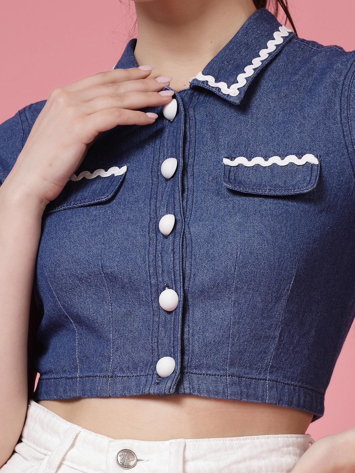 Women’s Solid Shirt Collar Pure Cotton Top