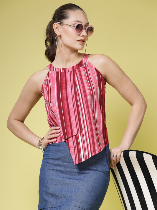 Women’s Vertical Striped Round Neck Top