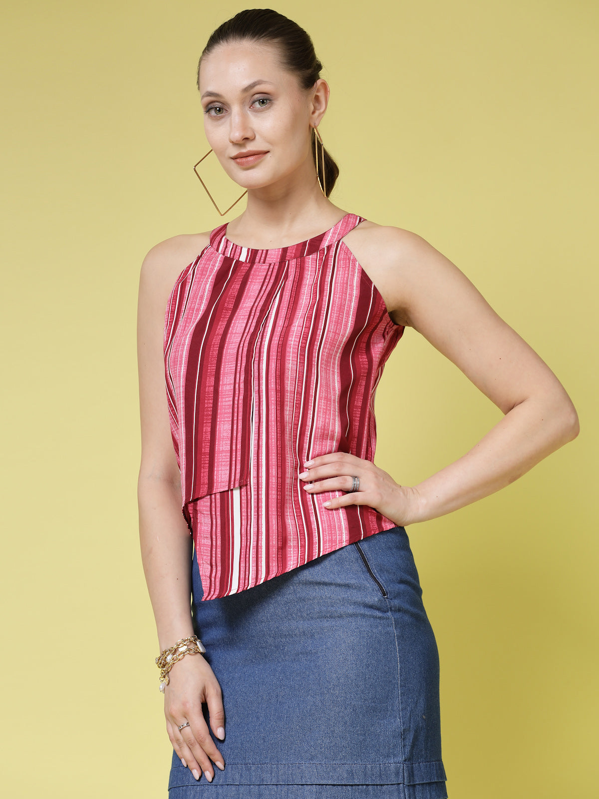 Women’s Vertical Striped Round Neck Top