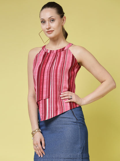 Women’s Vertical Striped Round Neck Top
