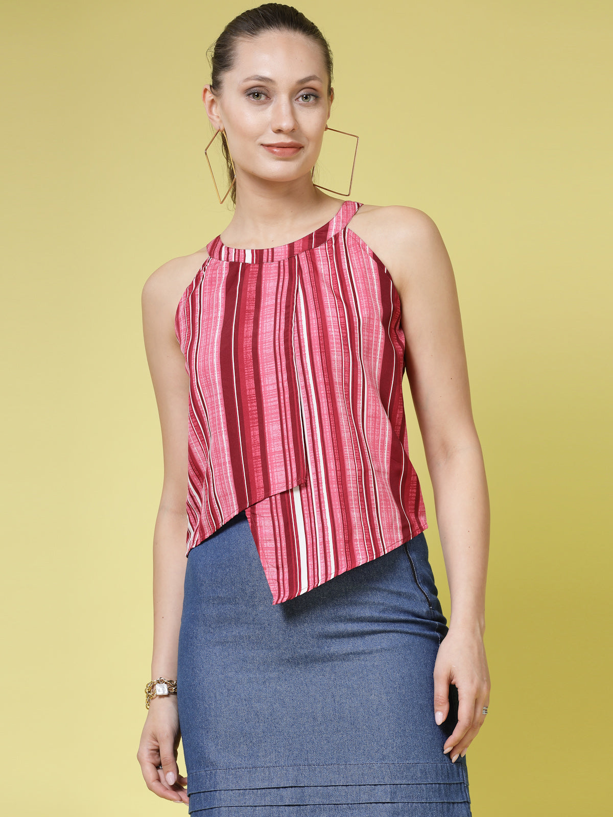 Women’s Vertical Striped Round Neck Top