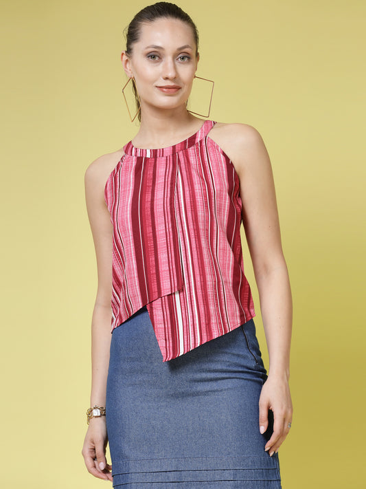 Women’s Vertical Striped Round Neck Top