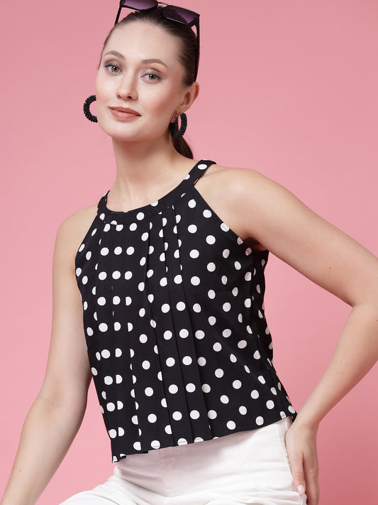 Women’s Polka Dots Printed Round Neck Top