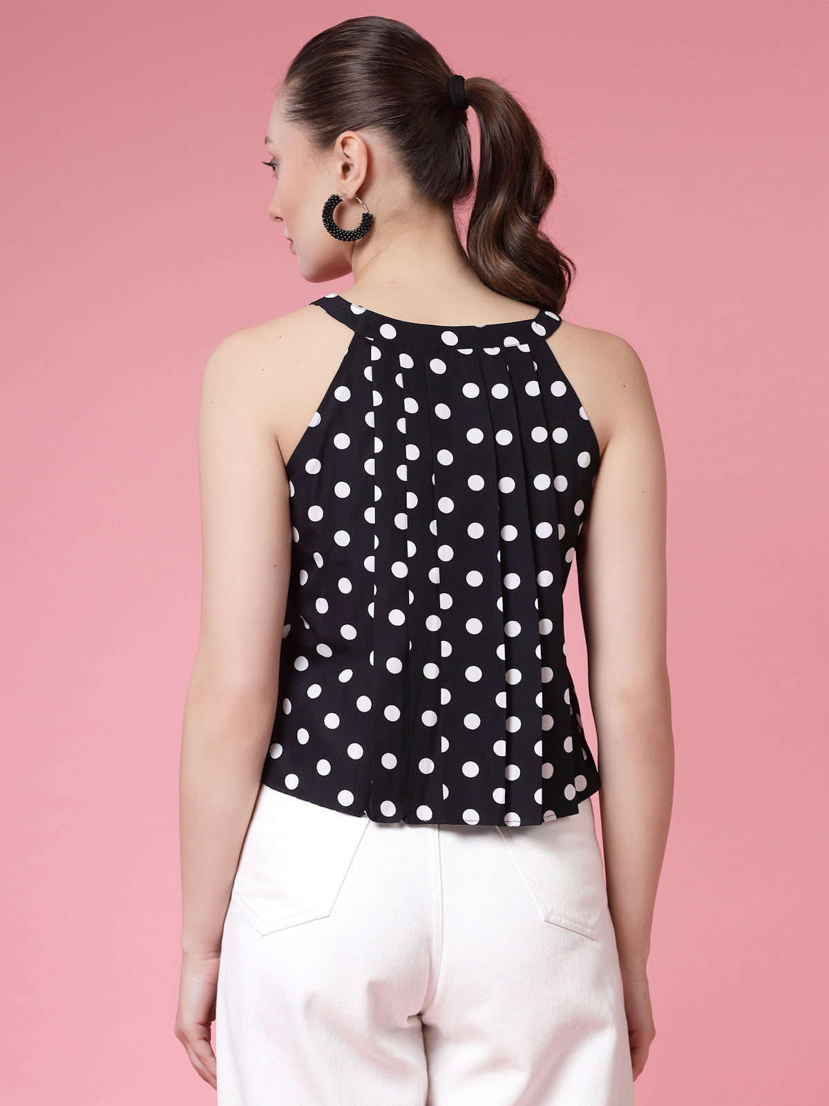 Women’s Polka Dots Printed Round Neck Top