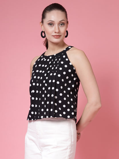 Women’s Polka Dots Printed Round Neck Top