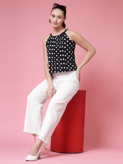 Women’s Polka Dots Printed Round Neck Top