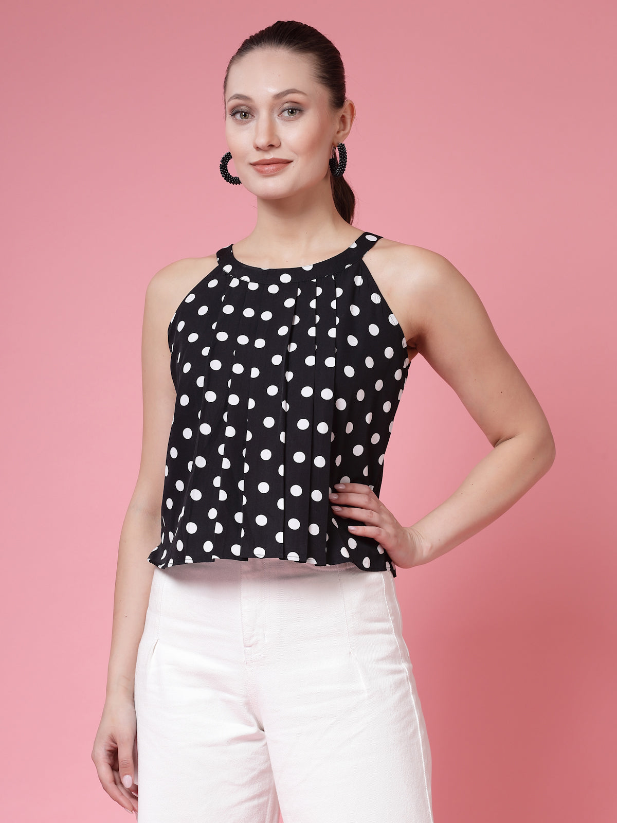 Women’s Polka Dots Printed Round Neck Top