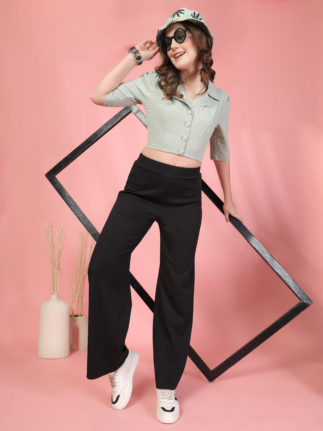 Women’s Checked Shirt Collar Co-Ords Set