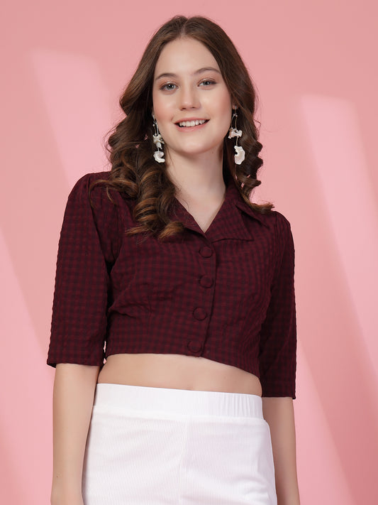 Being Naughty Women Checked Shirt Style Crop Top